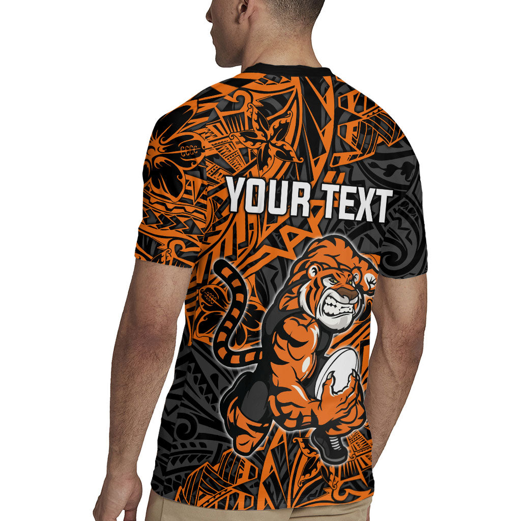 Personalized Wests Tigers Rugby Rugby Jersey Polynesian Tribal Tiger Warrior - Orange Black Art