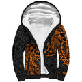 Personalized Wests Tigers Rugby Sherpa Hoodie Polynesian Tribal Tiger Warrior - Orange Black Art