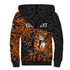 Personalized Wests Tigers Rugby Sherpa Hoodie Polynesian Tribal Tiger Warrior - Orange Black Art