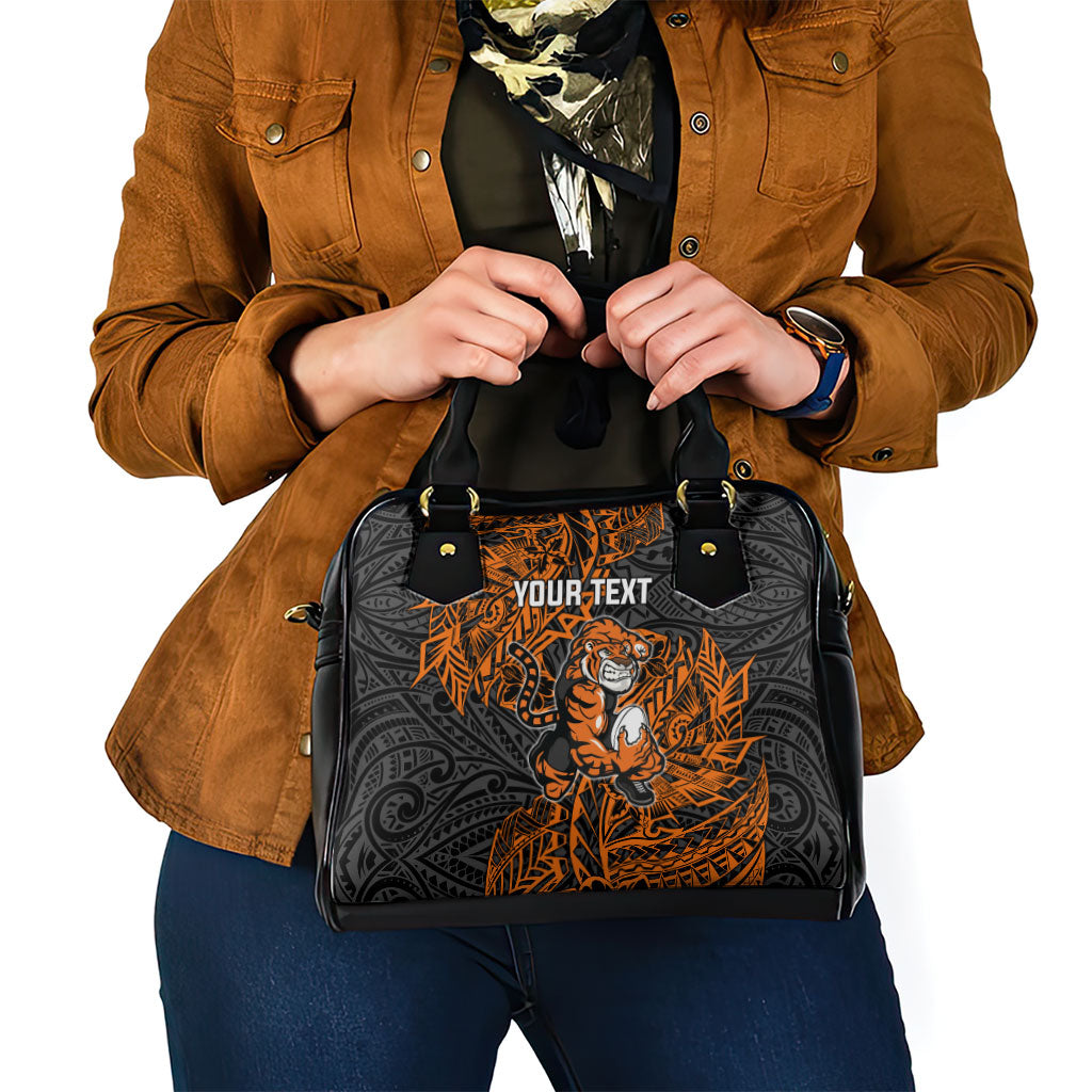 Personalized Wests Tigers Rugby Shoulder Handbag Polynesian Tribal Tiger Warrior - Orange Black Art