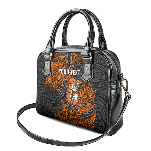 Personalized Wests Tigers Rugby Shoulder Handbag Polynesian Tribal Tiger Warrior - Orange Black Art