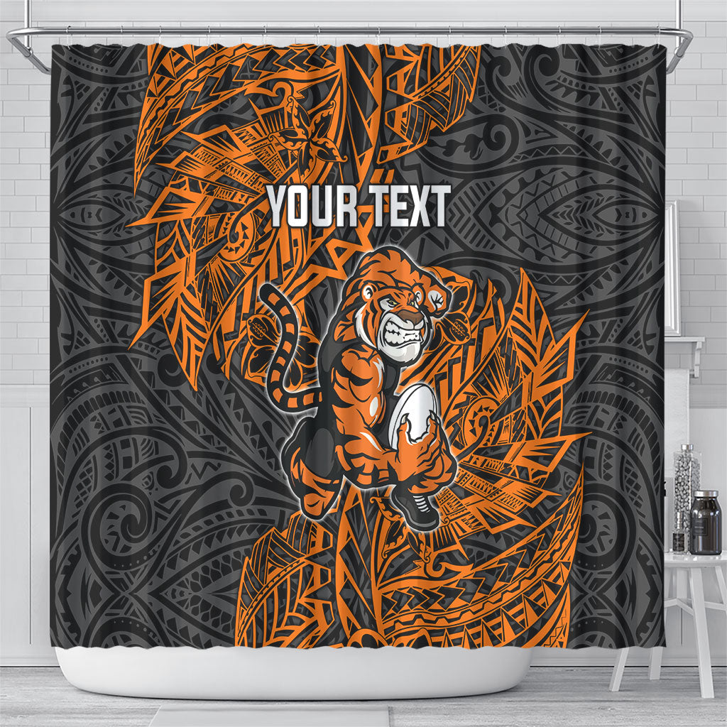 Personalized Wests Tigers Rugby Shower Curtain Polynesian Tribal Tiger Warrior - Orange Black Art