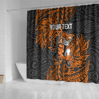 Personalized Wests Tigers Rugby Shower Curtain Polynesian Tribal Tiger Warrior - Orange Black Art