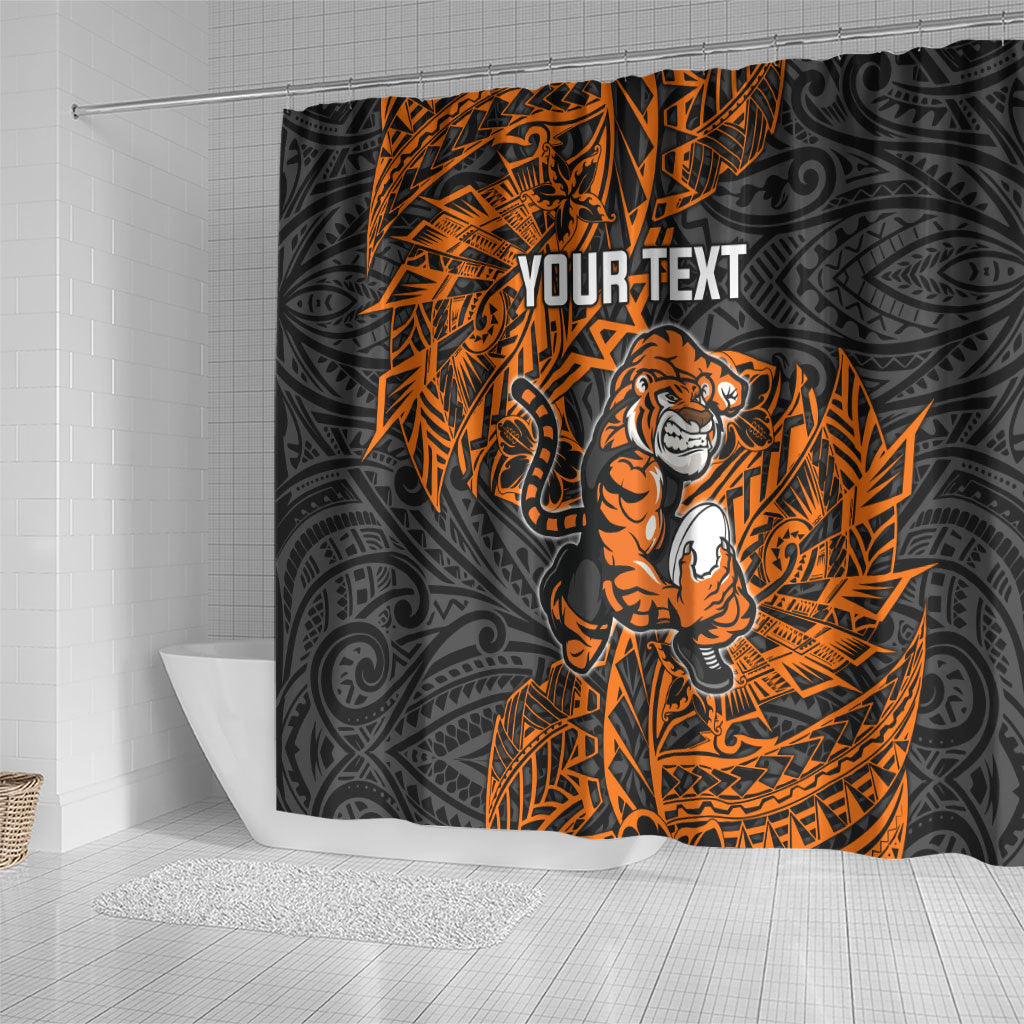 Personalized Wests Tigers Rugby Shower Curtain Polynesian Tribal Tiger Warrior - Orange Black Art