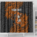 Personalized Wests Tigers Rugby Shower Curtain Polynesian Tribal Tiger Warrior - Orange Black Art