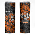 Personalized Wests Tigers Rugby Skinny Tumbler Polynesian Tribal Tiger Warrior - Orange Black Art