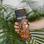Personalized Wests Tigers Rugby Skinny Tumbler Polynesian Tribal Tiger Warrior - Orange Black Art