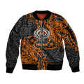 Personalized Wests Tigers Rugby Sleeve Zip Bomber Jacket Polynesian Tribal Tiger Warrior - Orange Black Art