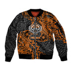 Personalized Wests Tigers Rugby Sleeve Zip Bomber Jacket Polynesian Tribal Tiger Warrior - Orange Black Art