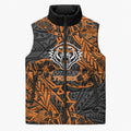 Personalized Wests Tigers Rugby Sleeveless Puffer Jacket Polynesian Tribal Tiger Warrior - Orange Black Art