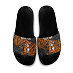 Personalized Wests Tigers Rugby Slide Sandals Polynesian Tribal Tiger Warrior - Orange Black Art