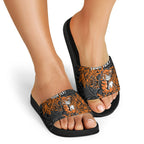 Personalized Wests Tigers Rugby Slide Sandals Polynesian Tribal Tiger Warrior - Orange Black Art