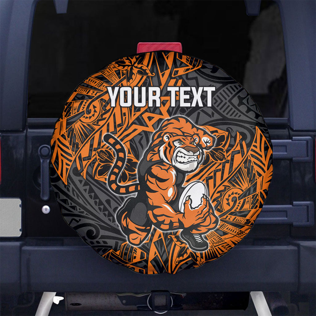 Personalized Wests Tigers Rugby Spare Tire Cover Polynesian Tribal Tiger Warrior - Orange Black Art