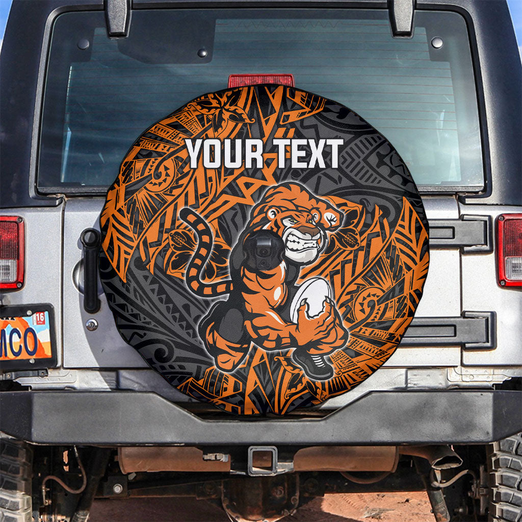 Personalized Wests Tigers Rugby Spare Tire Cover Polynesian Tribal Tiger Warrior - Orange Black Art