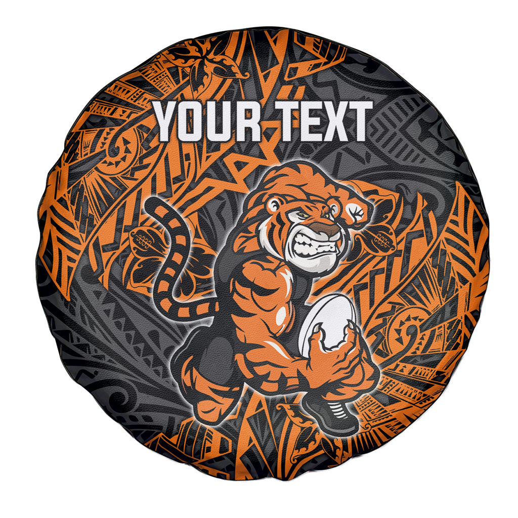 Personalized Wests Tigers Rugby Spare Tire Cover Polynesian Tribal Tiger Warrior - Orange Black Art