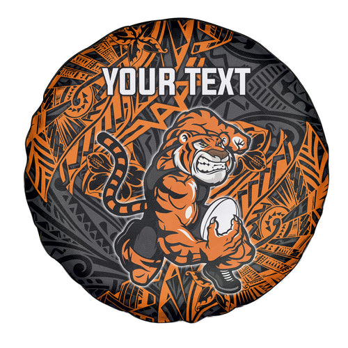 Personalized Wests Tigers Rugby Spare Tire Cover Polynesian Tribal Tiger Warrior - Orange Black Art