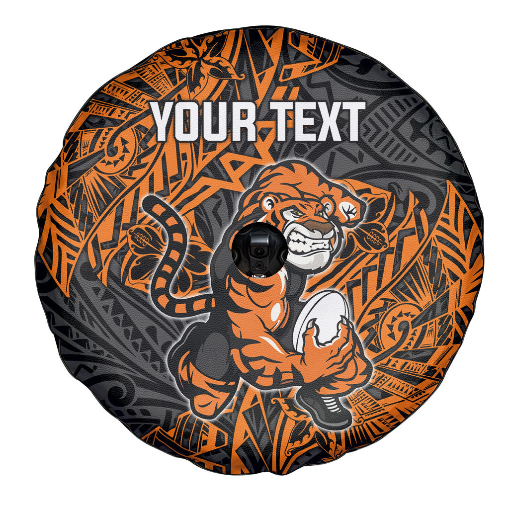 Personalized Wests Tigers Rugby Spare Tire Cover Polynesian Tribal Tiger Warrior - Orange Black Art
