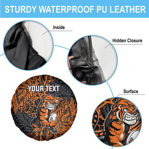 Personalized Wests Tigers Rugby Spare Tire Cover Polynesian Tribal Tiger Warrior - Orange Black Art