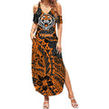 Personalized Wests Tigers Rugby Summer Maxi Dress Polynesian Tribal Tiger Warrior - Orange Black Art