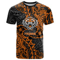 Personalized Wests Tigers Rugby T Shirt Polynesian Tribal Tiger Warrior - Orange Black Art