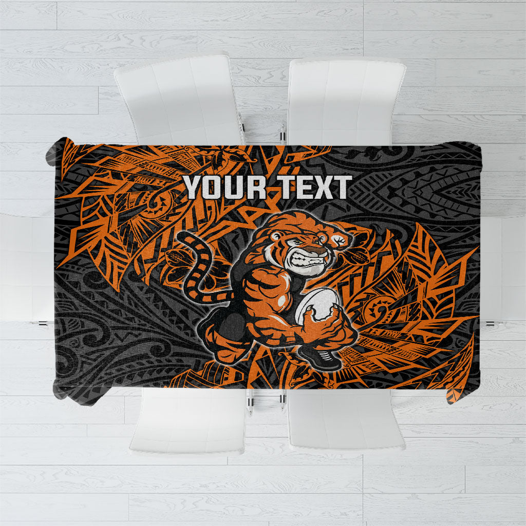 Personalized Wests Tigers Rugby Tablecloth Polynesian Tribal Tiger Warrior - Orange Black Art