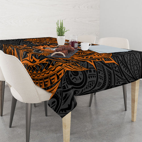 Personalized Wests Tigers Rugby Tablecloth Polynesian Tribal Tiger Warrior - Orange Black Art