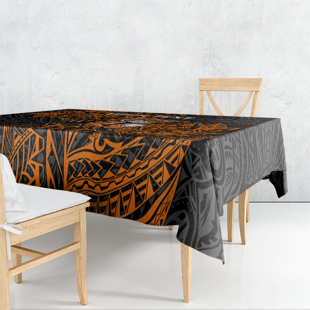 Personalized Wests Tigers Rugby Tablecloth Polynesian Tribal Tiger Warrior - Orange Black Art
