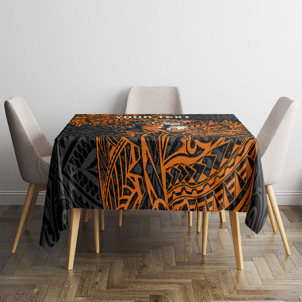 Personalized Wests Tigers Rugby Tablecloth Polynesian Tribal Tiger Warrior - Orange Black Art