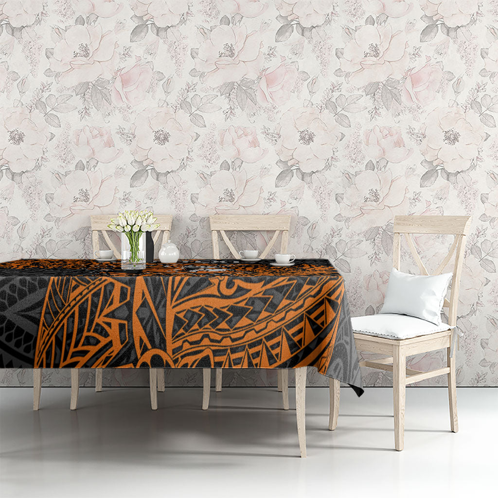 Personalized Wests Tigers Rugby Tablecloth Polynesian Tribal Tiger Warrior - Orange Black Art