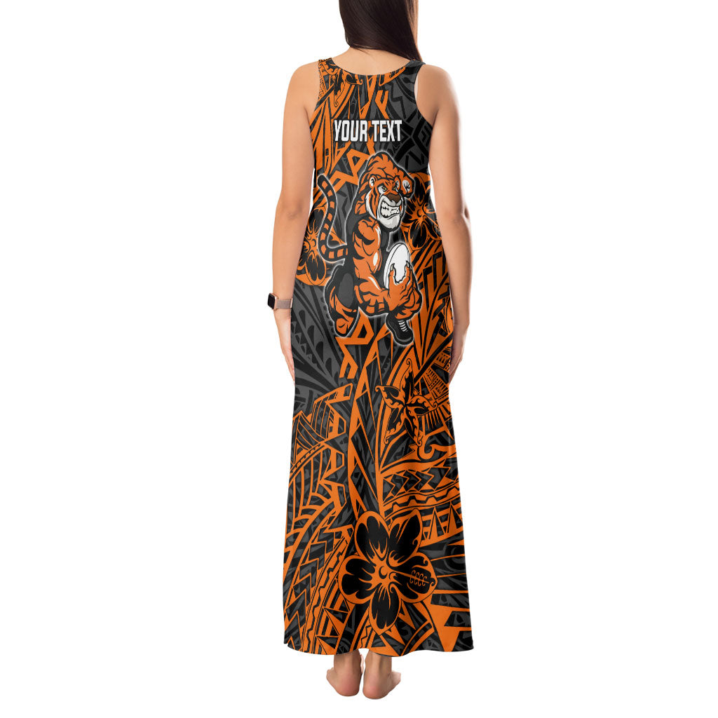 Personalized Wests Tigers Rugby Tank Maxi Dress Polynesian Tribal Tiger Warrior - Orange Black Art