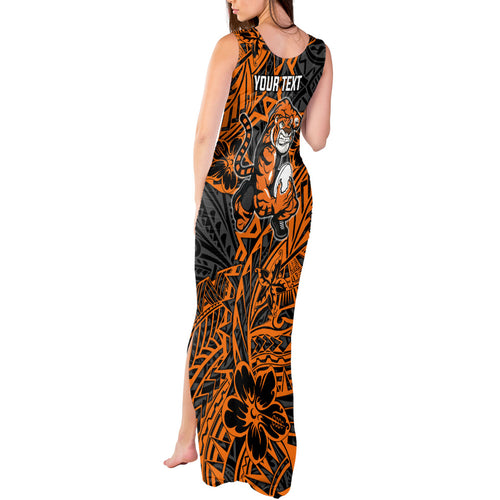 Personalized Wests Tigers Rugby Tank Maxi Dress Polynesian Tribal Tiger Warrior - Orange Black Art