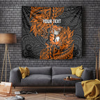 Personalized Wests Tigers Rugby Tapestry Polynesian Tribal Tiger Warrior - Orange Black Art