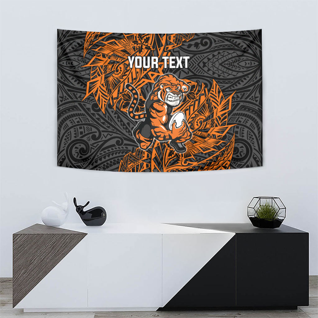 Personalized Wests Tigers Rugby Tapestry Polynesian Tribal Tiger Warrior - Orange Black Art