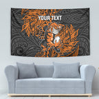 Personalized Wests Tigers Rugby Tapestry Polynesian Tribal Tiger Warrior - Orange Black Art
