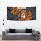 Personalized Wests Tigers Rugby Tapestry Polynesian Tribal Tiger Warrior - Orange Black Art