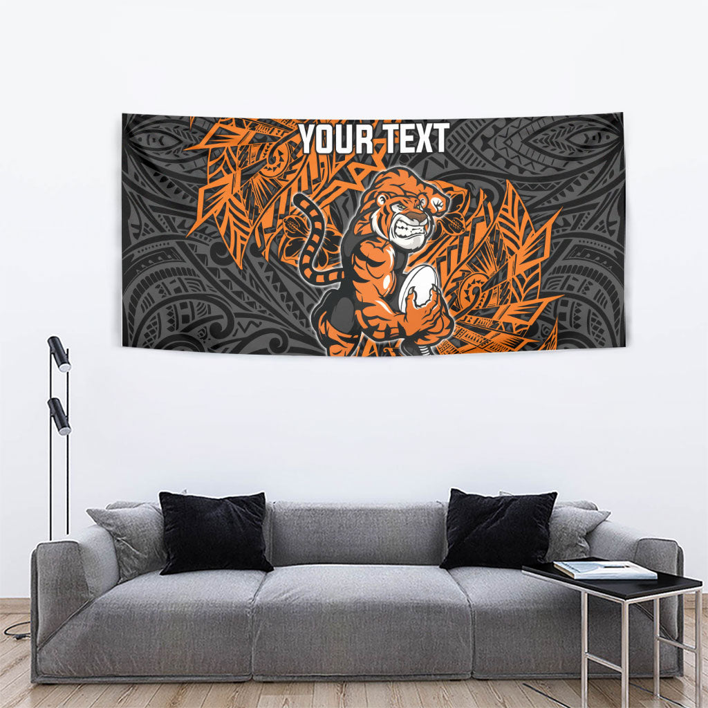Personalized Wests Tigers Rugby Tapestry Polynesian Tribal Tiger Warrior - Orange Black Art