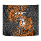 Personalized Wests Tigers Rugby Tapestry Polynesian Tribal Tiger Warrior - Orange Black Art