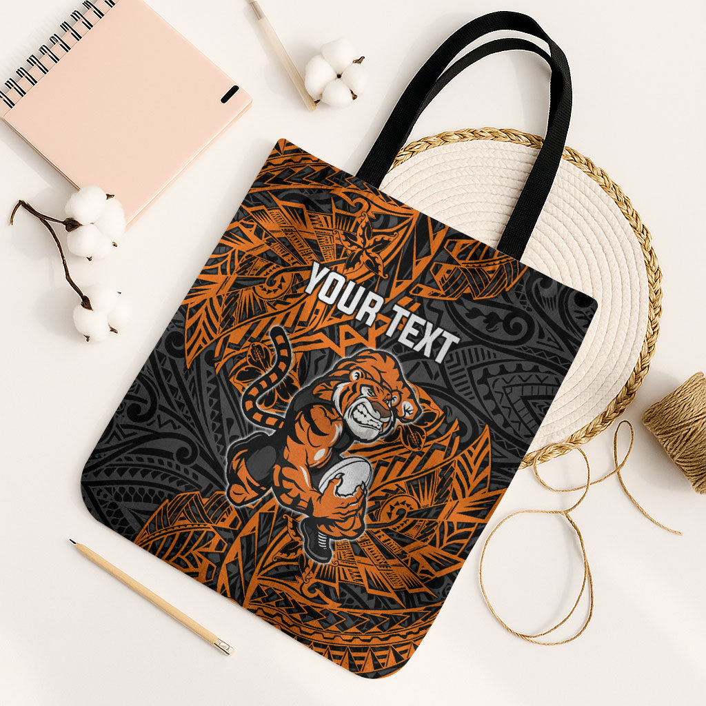 Personalized Wests Tigers Rugby Tote Bag Polynesian Tribal Tiger Warrior - Orange Black Art