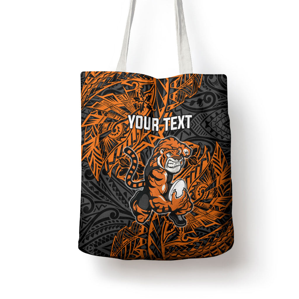 Personalized Wests Tigers Rugby Tote Bag Polynesian Tribal Tiger Warrior - Orange Black Art