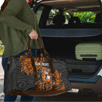 Personalized Wests Tigers Rugby Travel Bag Polynesian Tribal Tiger Warrior - Orange Black Art
