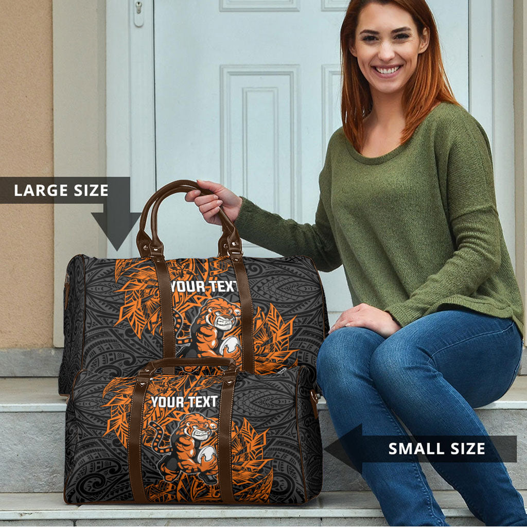 Personalized Wests Tigers Rugby Travel Bag Polynesian Tribal Tiger Warrior - Orange Black Art