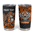 Personalized Wests Tigers Rugby Tumbler Cup Polynesian Tribal Tiger Warrior - Orange Black Art