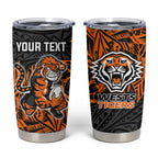 Personalized Wests Tigers Rugby Tumbler Cup Polynesian Tribal Tiger Warrior - Orange Black Art