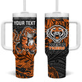 Personalized Wests Tigers Rugby Tumbler With Handle Polynesian Tribal Tiger Warrior - Orange Black Art