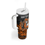 Personalized Wests Tigers Rugby Tumbler With Handle Polynesian Tribal Tiger Warrior - Orange Black Art