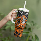 Personalized Wests Tigers Rugby Tumbler With Handle Polynesian Tribal Tiger Warrior - Orange Black Art