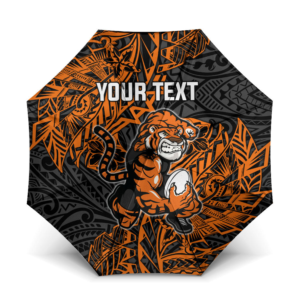 Personalized Wests Tigers Rugby Umbrella Polynesian Tribal Tiger Warrior - Orange Black Art
