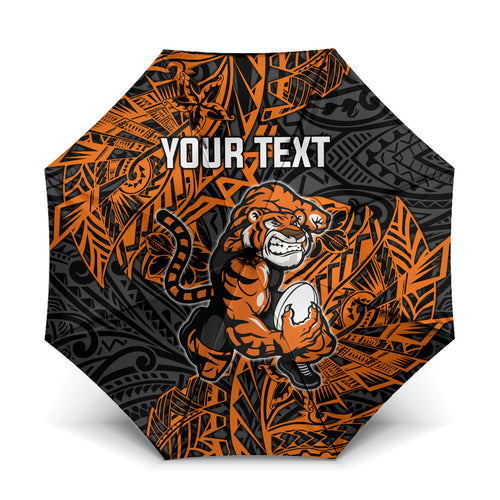 Personalized Wests Tigers Rugby Umbrella Polynesian Tribal Tiger Warrior - Orange Black Art