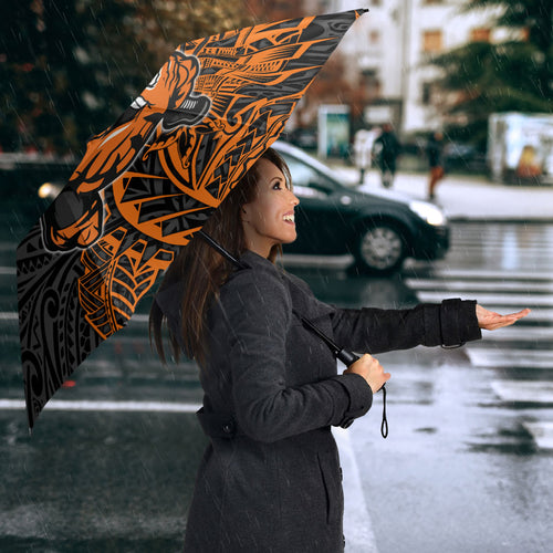 Personalized Wests Tigers Rugby Umbrella Polynesian Tribal Tiger Warrior - Orange Black Art