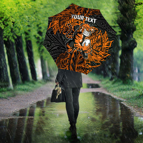 Personalized Wests Tigers Rugby Umbrella Polynesian Tribal Tiger Warrior - Orange Black Art